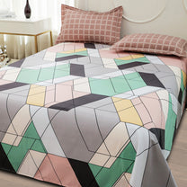 Story@home 240 TC Peach Geometric Double Size Bedsheet With 2 Pillow Covers