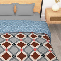 180 GSM Beige & Grey Abstract Microfiber Fusion Reversible Double Comforter