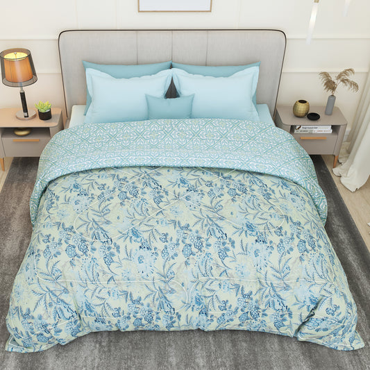 180 GSM Cream Floral Microfiber Fusion Reversible Double / Single Comforter
