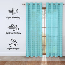 2 Pcs Cyan Blue Sheer Transparent Linen Sheer Window | Door | Semi Long Door | Long Door Curtains