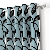 2 Pcs Light Blue Nature Leaf Print Polyester Window/Door/Long Door Curtains