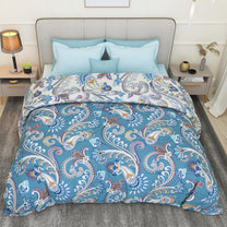 180 GSM Blue Floral Microfiber Fusion Reversible Double / Single Comforter