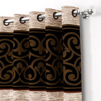 2 Pcs Brown Nature Abstract Print Polyester Window/Door Curtains