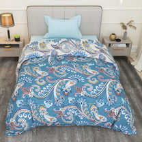 180 GSM Blue Floral Microfiber Fusion Reversible Double / Single Comforter