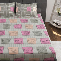 Ventura 144 TC 100% Cotton Pink Squares Double Bedsheet