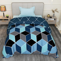 180 GSM Blue Hexagon Microfiber Fusion Reversible Single Comforter