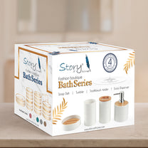 Story@Home Grey 4 Pcs Bamboo Bathroom Accessories Set - Toothbrush Holder, Soap Dispenser, Tumbler and Soap Dish