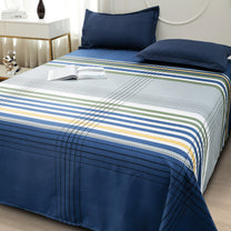 Story@home 240 TC Dark Blue Stripes Double Size Bedsheet With 2 Pillow Covers