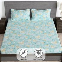 Story@Home 2 Pcs Arena Microfiber Double Bedsheets Combo With 4 Pillow Covers - Grey & Mint Green