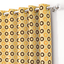 2 Pcs Brown Nature Print Circles Polyester Window/Door/Long Door Curtains