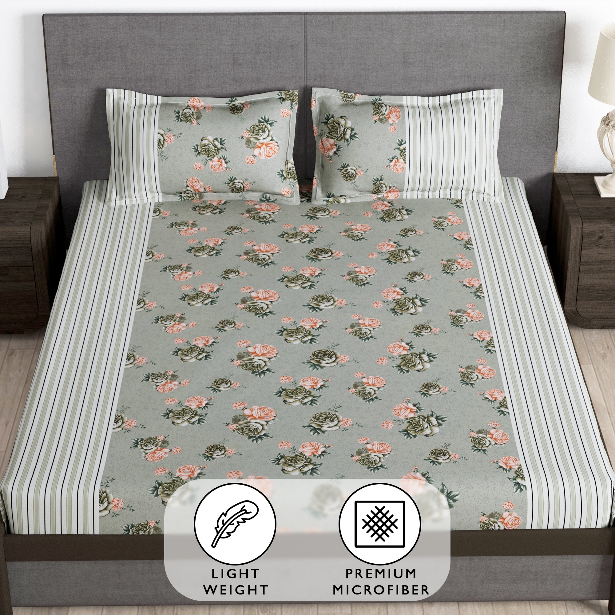 Story@Home 2 Pcs Arena Microfiber Double Bedsheets Combo With 4 Pillow Covers - Grey