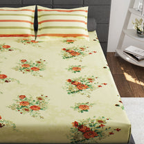 Ventura 144 TC 100% Cotton Cream & Orange Floral Double Bedsheet