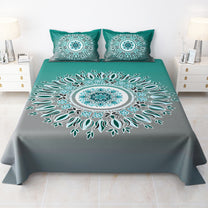 Story@home 240 TC Talespun Gold Microfiber Green & Grey King Size Traditional Ethnic Bedsheet with 2 Pillow Covers