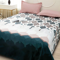 Story@home 240 TC White Motif Double Size Bedsheet With 2 Pillow Covers