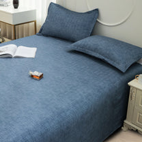 Story@home 240 TC Blue Criss Cross Double Size Bedsheet With 2 Pillow Covers