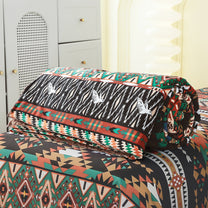 Double Bedsheet & Double Comforter Combo - Beige & Black  Abstract Microfiber Bedding Set
