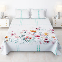 Story@home 240 TC Talespun Gold Microfiber White & Pink King Size Floral Bedsheet with 2 Pillow Covers