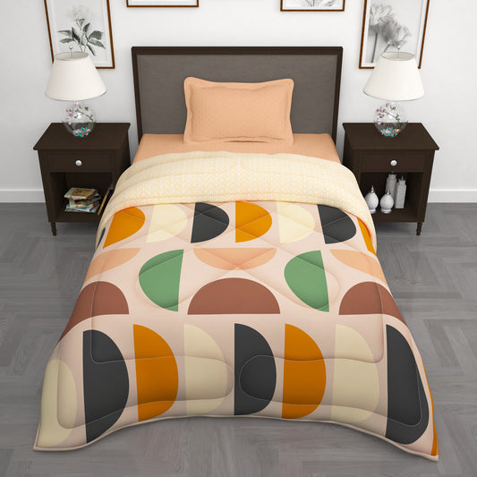 180 GSM Cream Abstract Microfiber Fusion Reversible Single Comforter