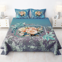 Story@home 240 TC Talespun Gold Microfiber Blue & Grey King Size Floral Bedsheet with 2 Pillow Covers