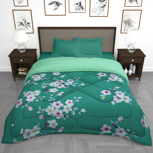 180 GSM Green Floral Microfiber Fusion Reversible Double Comforter