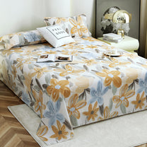 Metro Gold 190 TC Cotton White & Yellow Double Bedsheet with Pillow Covers