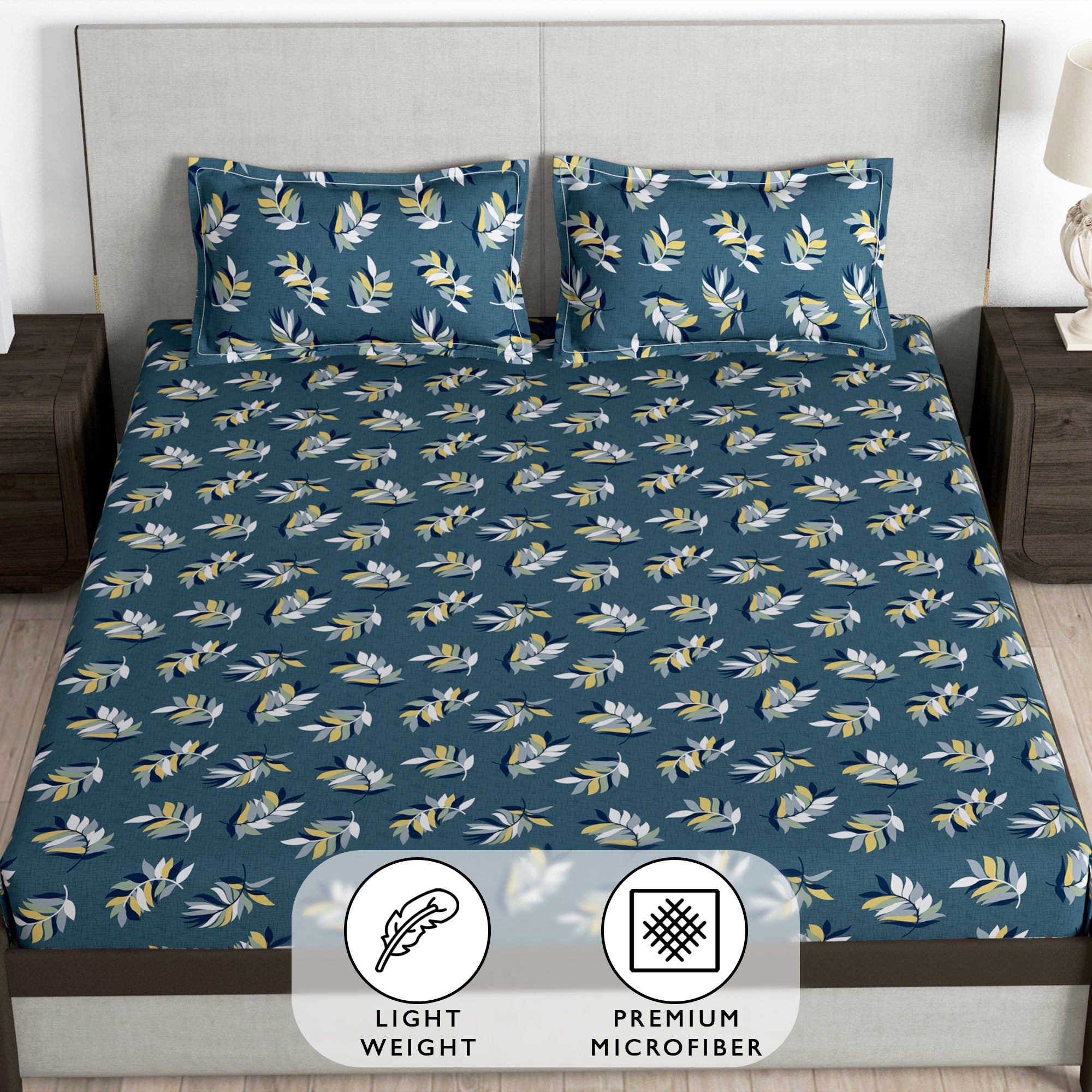 Story@Home 2 Pcs Arena Microfiber Double Bedsheets Combo With 4 Pillow Covers - Grey & Blue