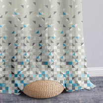 2 Pcs Blue & Ivory Sheer Window / Door / Semi Long Door/ Long Door Curtains