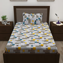 Sparkle 144 TC 100% Cotton White & Yellow Single Bedsheet Combo | Set of 2 |