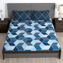 Story@Home 2 Pcs Arena Microfiber Double Bedsheet Combo With 4 Pillow Covers - Blue & Multicolor