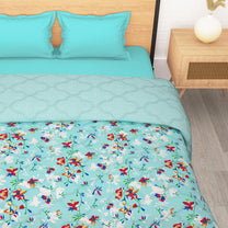 180 GSM Blue Floral Microfiber Fusion Reversible Double Comforter