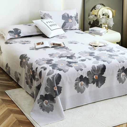 Metro Gold 190 TC Cotton Grey & White Double Bedsheet with Pillow Covers