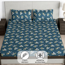 Story@Home 2 Pcs Arena Microfiber Double Bedsheets Combo With 4 Pillow Covers - Beige & Blue