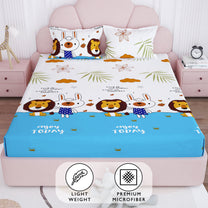 Arena Kids 180 TC White & Brown Double Size Bedsheet With 2 Pillow Cover
