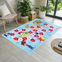 Story@Home Sky Blue Sea Pirate Design Printed Carpet With Anti-Skid Back For Kids