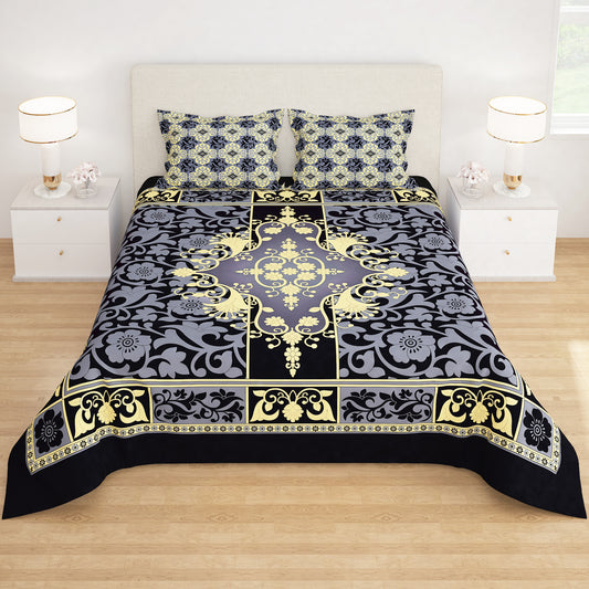 Arena 160 TC Blue Double Size Bedsheet With 2 Pillow Cover