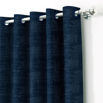 2 Pcs Navy Blue Grunge Blackout Emboss Faux Silk Room Darkening Window/Door/Long Door Curtains