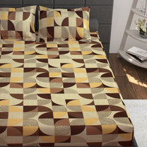 Ventura 144 TC 100% Cotton Brown & Yellow Abstract Double Bedsheet