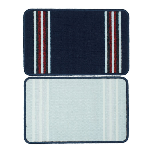 Story@Home 2 Pcs Navy Blue Stripes Nylon Anti Skid Doormat