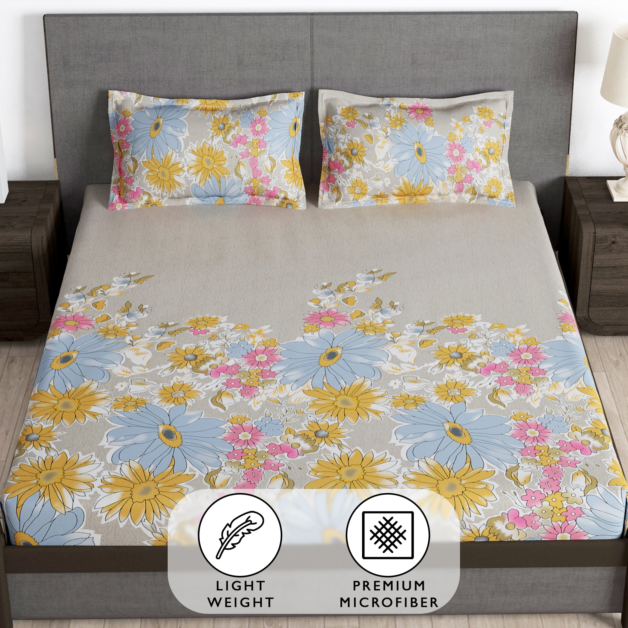 Story@Home 2 Pcs Arena Microfiber Double Bedsheets Combo With 4 Pillow Covers -Beige & Cream