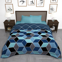 180 GSM Blue Hexagon Microfiber Fusion Reversible Double Comforter