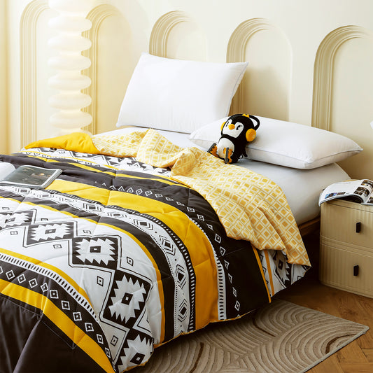 240 GSM Black Aztec Boho Microfiber Reversible Double Comforter