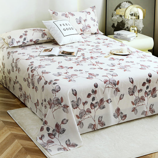 Metro Gold 190 TC Cotton Off White & Mauve Double Bedsheet with Pillow Covers