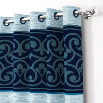 2 Pcs Blue Nature Abstract Print Polyester Window and Door Curtains