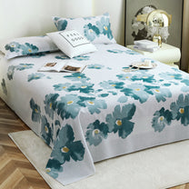 Metro Gold 190 TC Cotton Blue & Grey Double Bedsheet with Pillow Covers