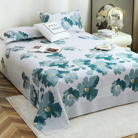 Metro Gold 190 TC Cotton Blue & Grey Double Bedsheet with Pillow Covers