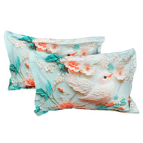 Story@Home Treedee 240 TC Light Green & White Double Size Bird Bedsheet With 2 Pillow Cover