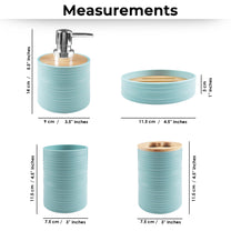 Story@Home Teal 4 Pcs Bamboo Bathroom Accessories Set - Toothbrush Holder, Soap Dispenser, Tumbler and Soap Dish