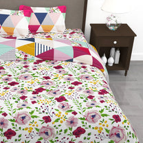 Pink Floral Microfiber Double Size Bedding Combo - Double Bedsheet & Double Comforter