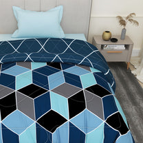 180 GSM Blue Hexagon Microfiber Fusion Reversible Single Comforter