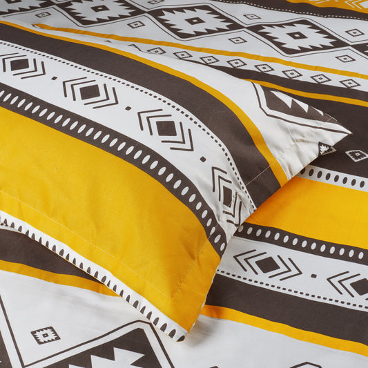 Boho Styled 240 TC Black & Yellow Geometric Double Size Bedsheet With 2 Pillow Covers